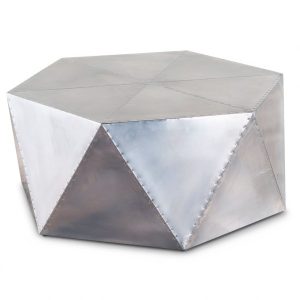 Table Basse Hexagonale Facettée en Aluminium Riveté