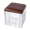 Tabouret Aviateur en Aluminium Riveté & Assise Cuir – Format Cube